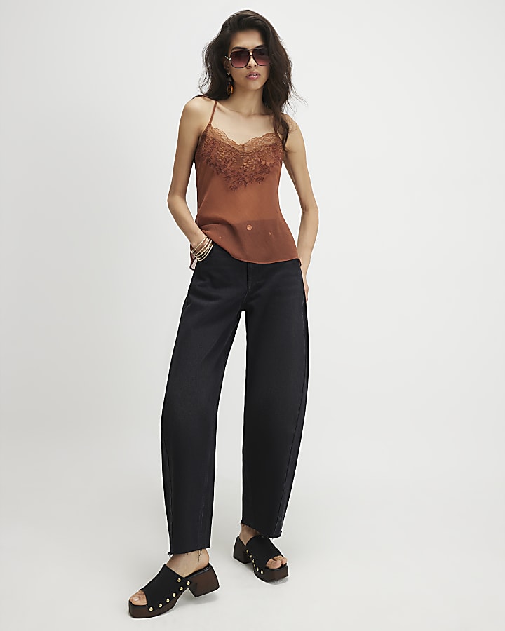 Black Twist Seam Barrel Leg Jeans