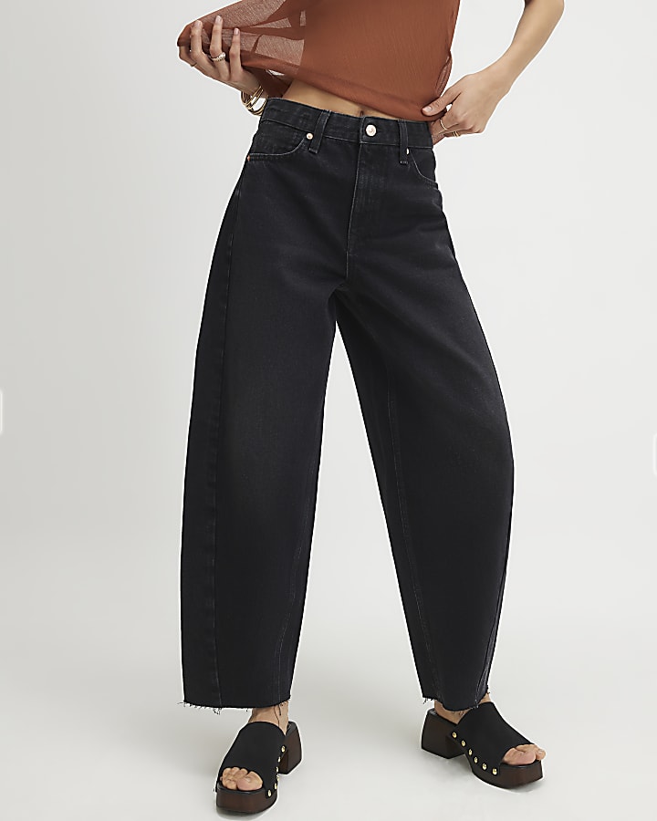 Black Twist Seam Barrel Leg Jeans