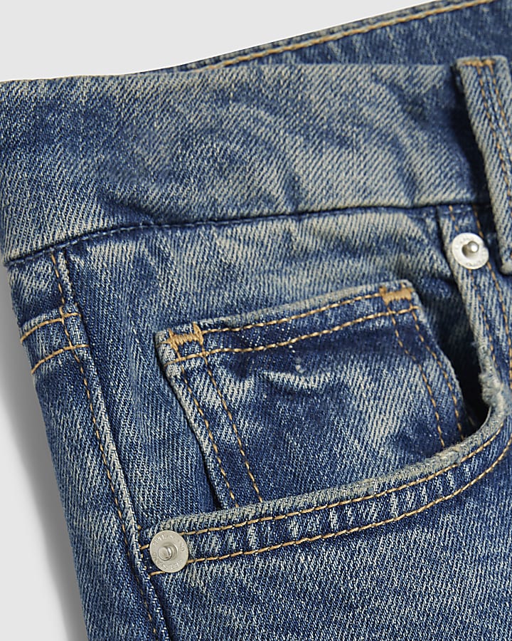 Blue High Waisted Washed Wide Leg Jeans