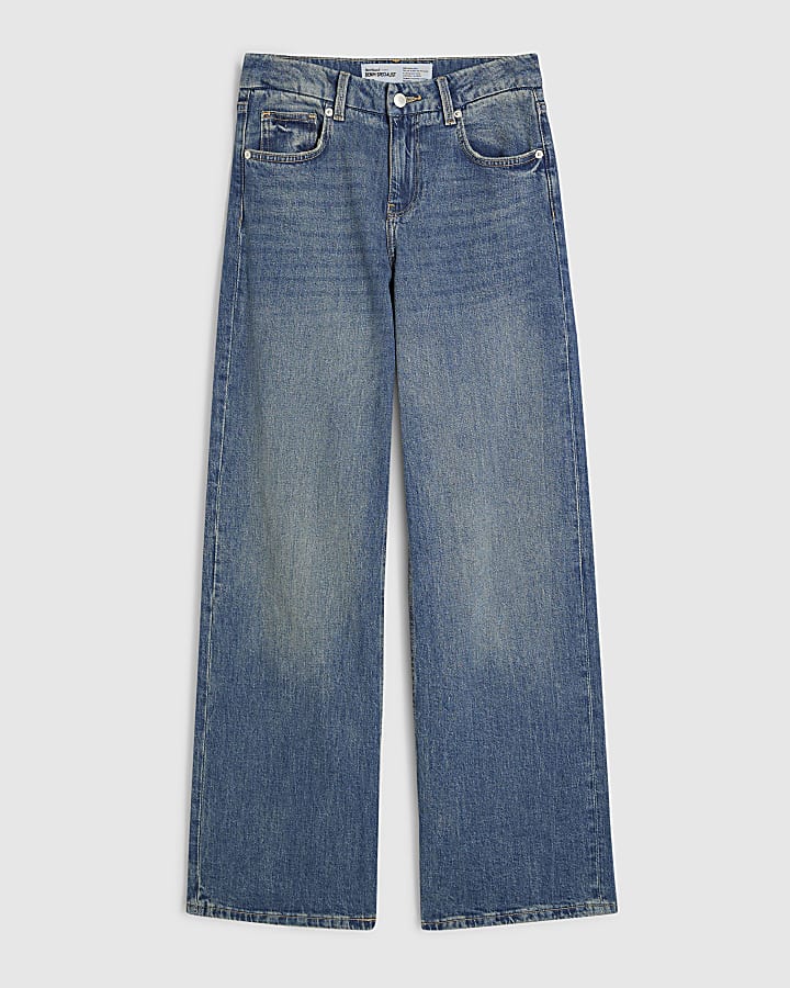 Blue High Waisted Washed Wide Leg Jeans