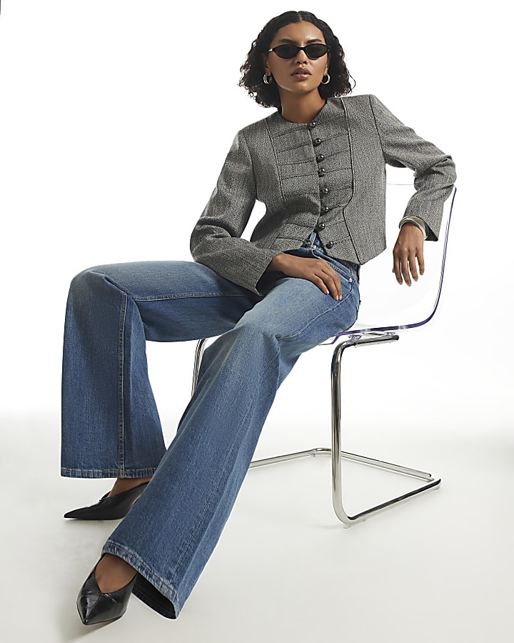 Blue High Waisted Washed Wide Leg Jeans