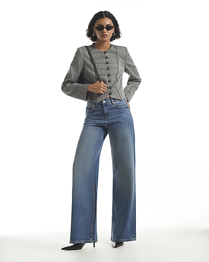 Blue High Waisted Washed Wide Leg Jeans