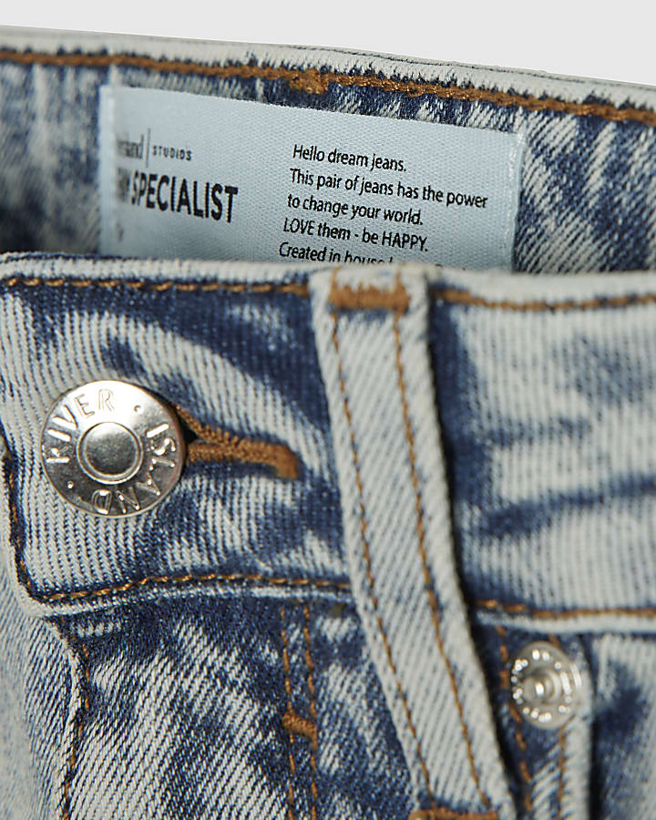 Blue Cropped Distressed Denim Cigarette Jeans