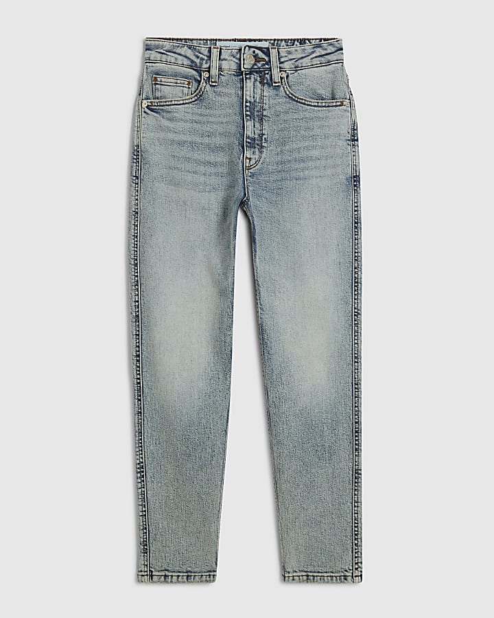 Blue Cropped Distressed Denim Cigarette Jeans
