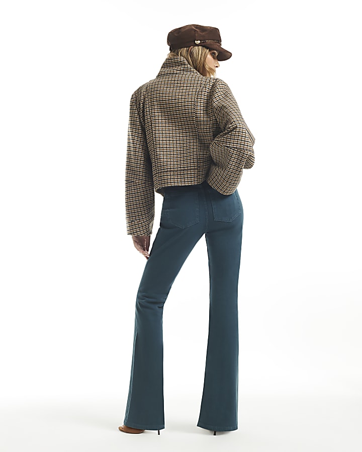 Green High Waist Slim Flare Leg Jeans