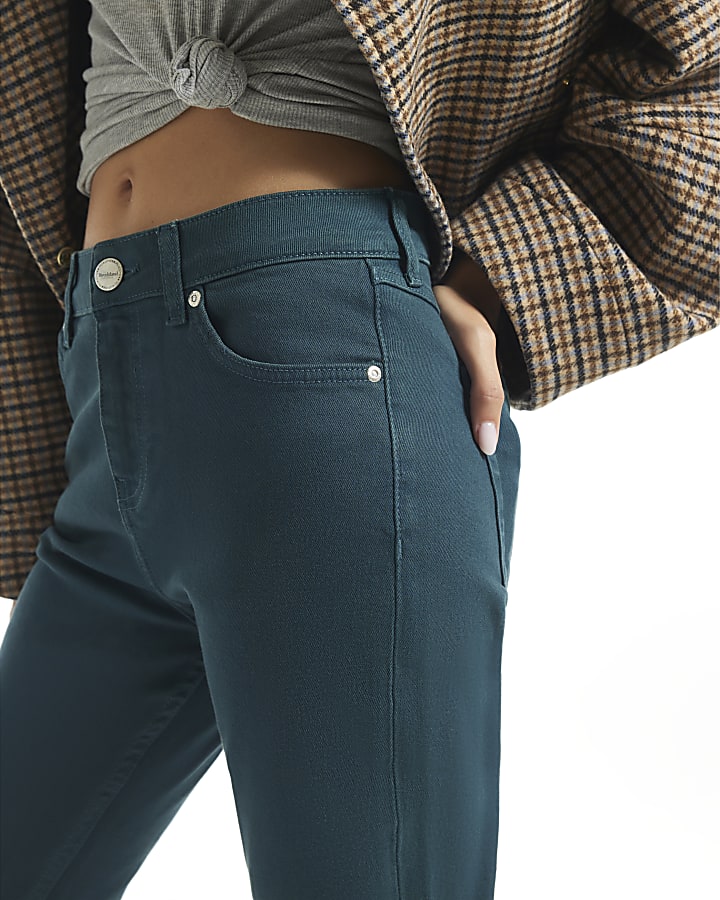 Green High Waist Slim Flare Leg Jeans