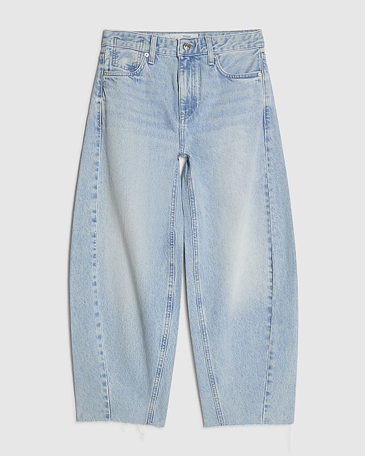 Petite Blue Twist Seam Barrel Leg Jeans