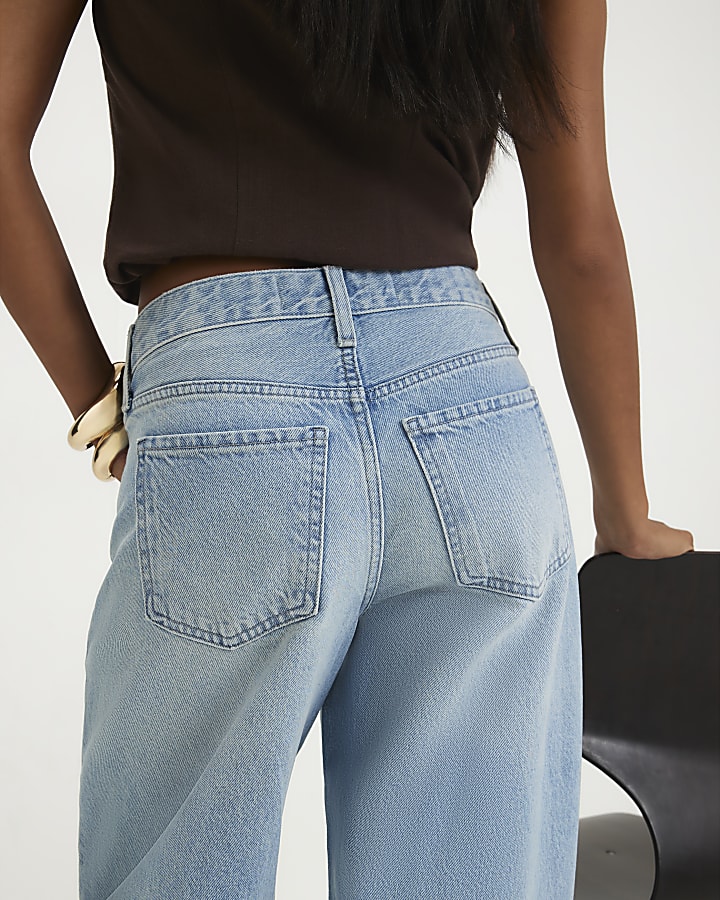 Petite Blue Twist Seam Barrel Leg Jeans