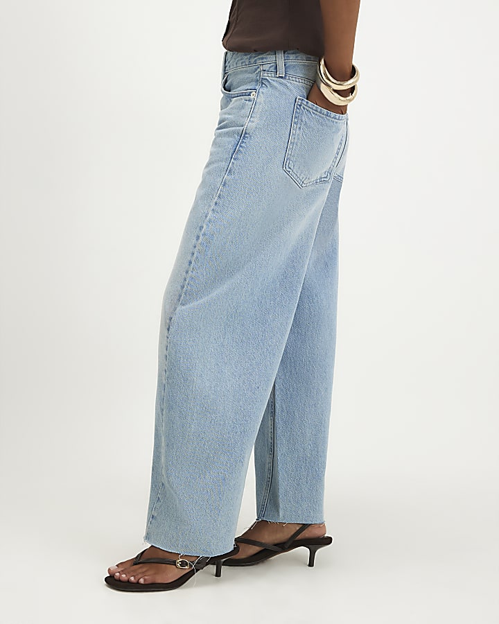 Petite Blue Twist Seam Barrel Leg Jeans