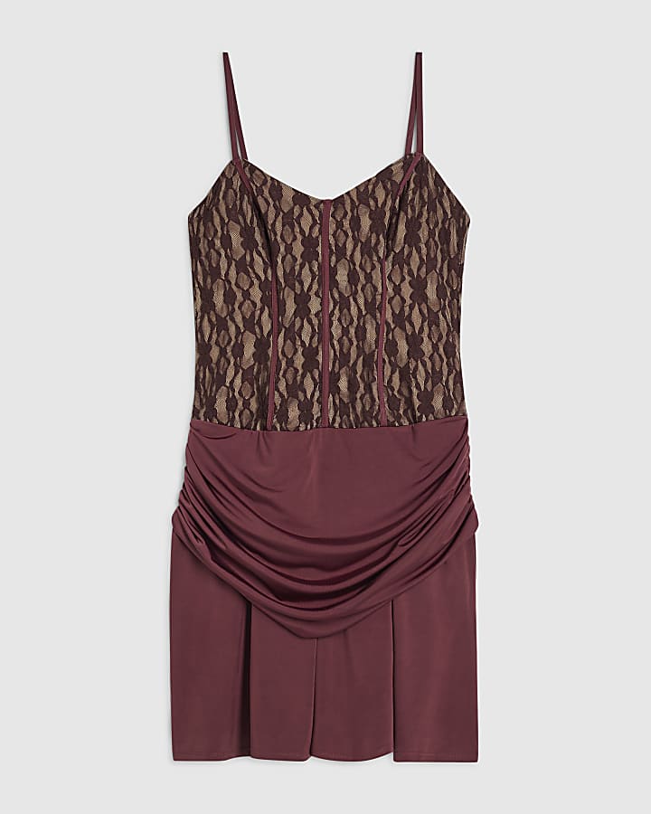 Burgundy Lace Hybrid Mini Cami Dress