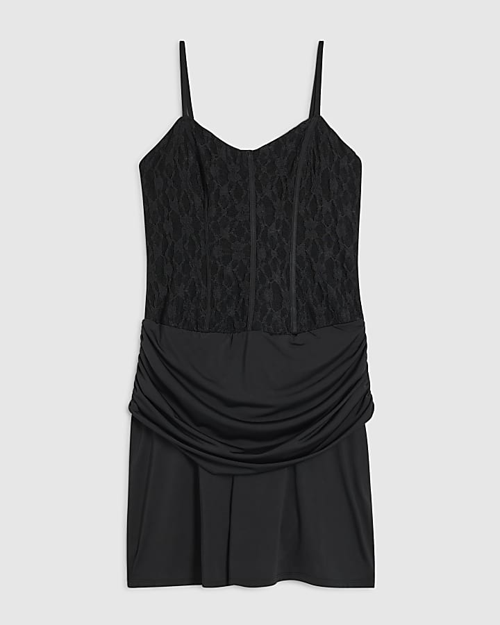 Black Lace Hybrid Mini Cami Dress