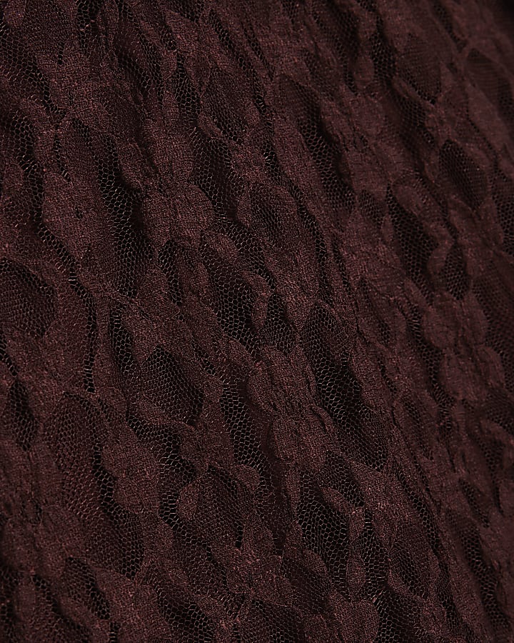 Brown Lace Mandarin Collar Mini Dress