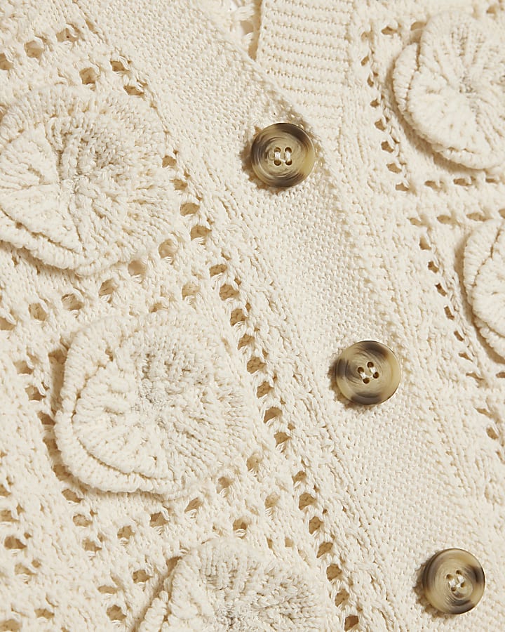 Cream 3D Flower Knitted Waistcoat