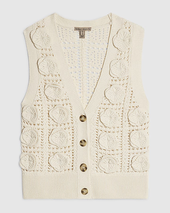 Cream 3D Flower Knitted Waistcoat