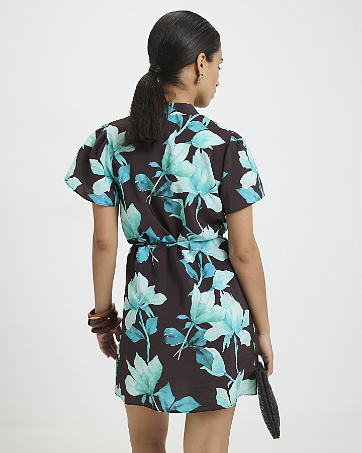 Petite Brown Floral Mini Dress
