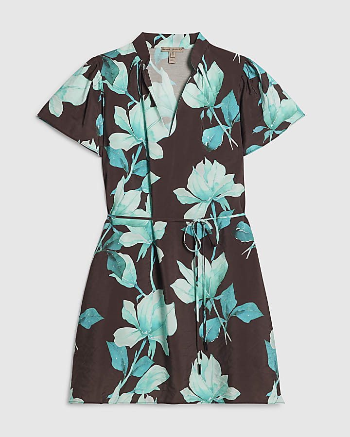 Petite Brown Floral Mini Dress