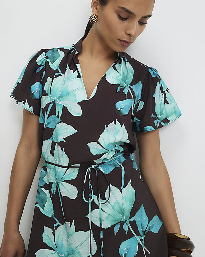 Petite Brown Floral Mini Dress
