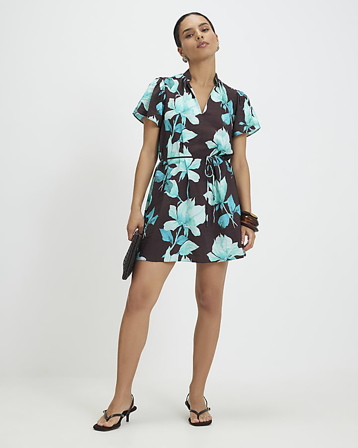 Petite Brown Floral Mini Dress