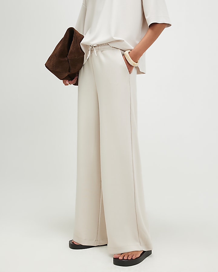 Cream Premium Wide Leg Joggers