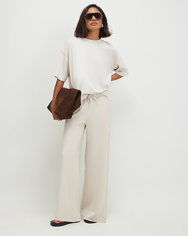 Cream Premium Wide Leg Joggers