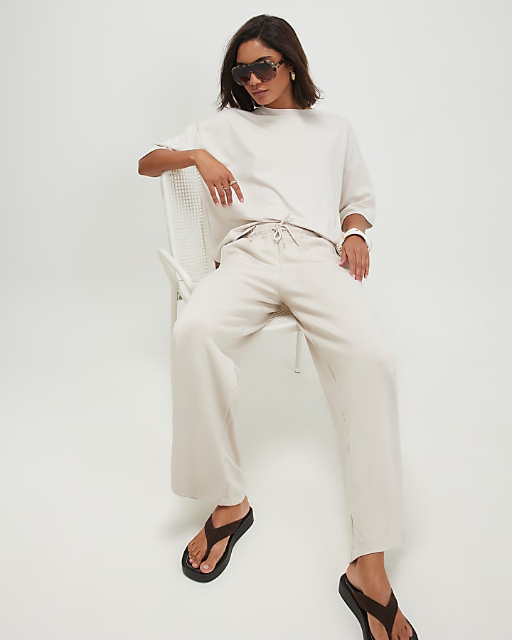 Cream Premium Wide Leg Joggers