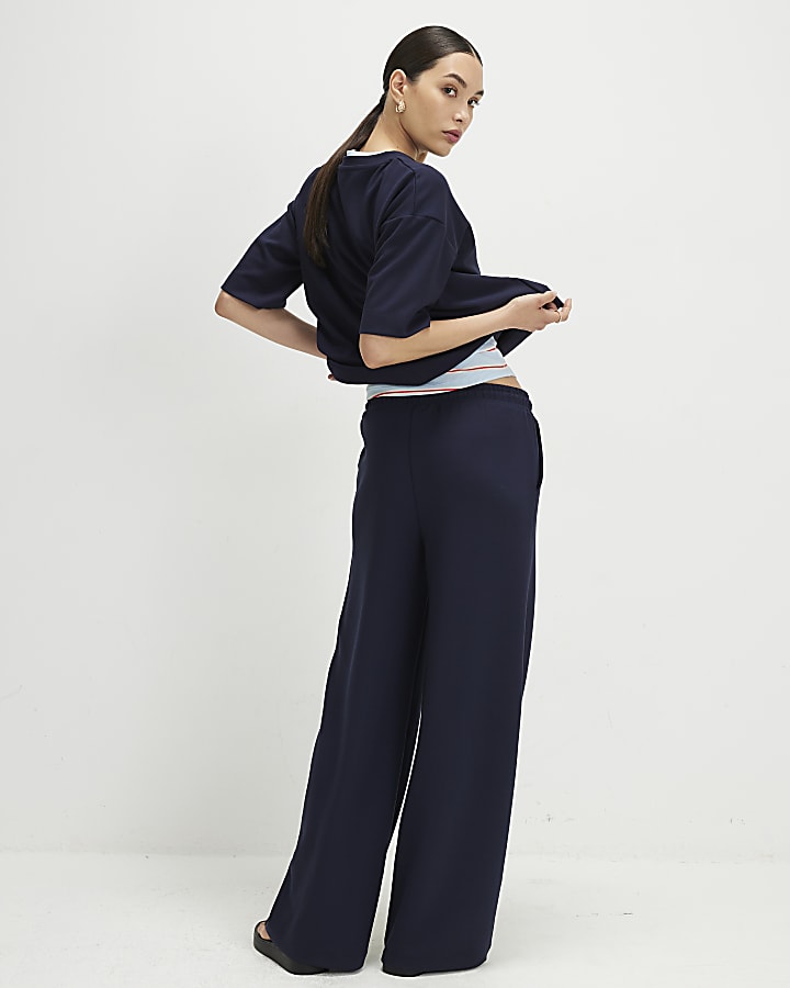 Navy Premium Side Stripe Wide Leg Joggers