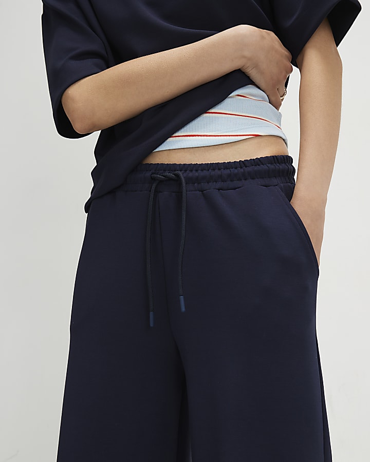 Navy Premium Side Stripe Wide Leg Joggers