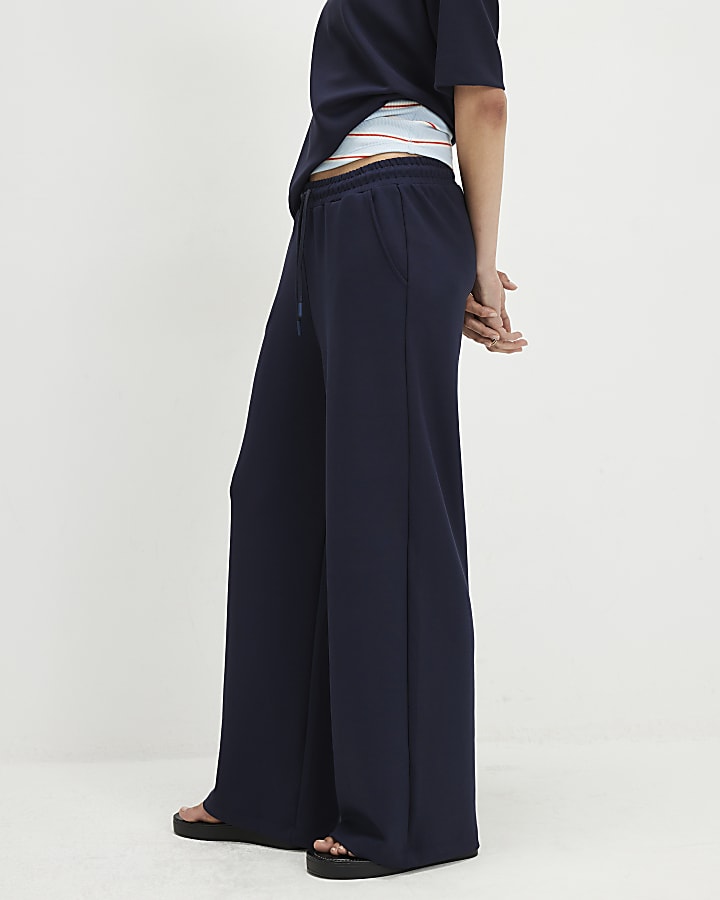 Navy Premium Side Stripe Wide Leg Joggers