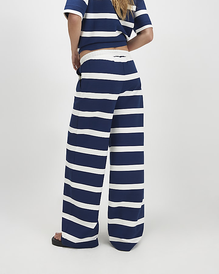 Navy Horizontal Stripe Wide Leg Joggers