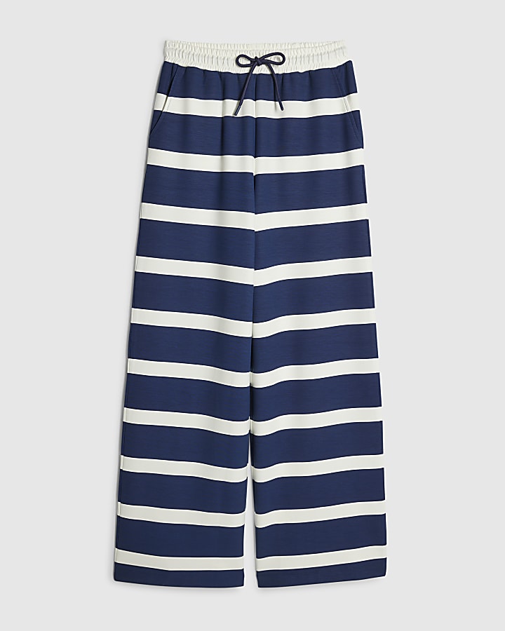 Navy Horizontal Stripe Wide Leg Joggers