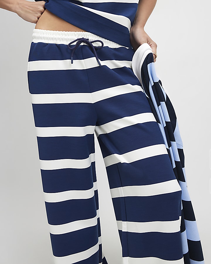 Navy Horizontal Stripe Wide Leg Joggers