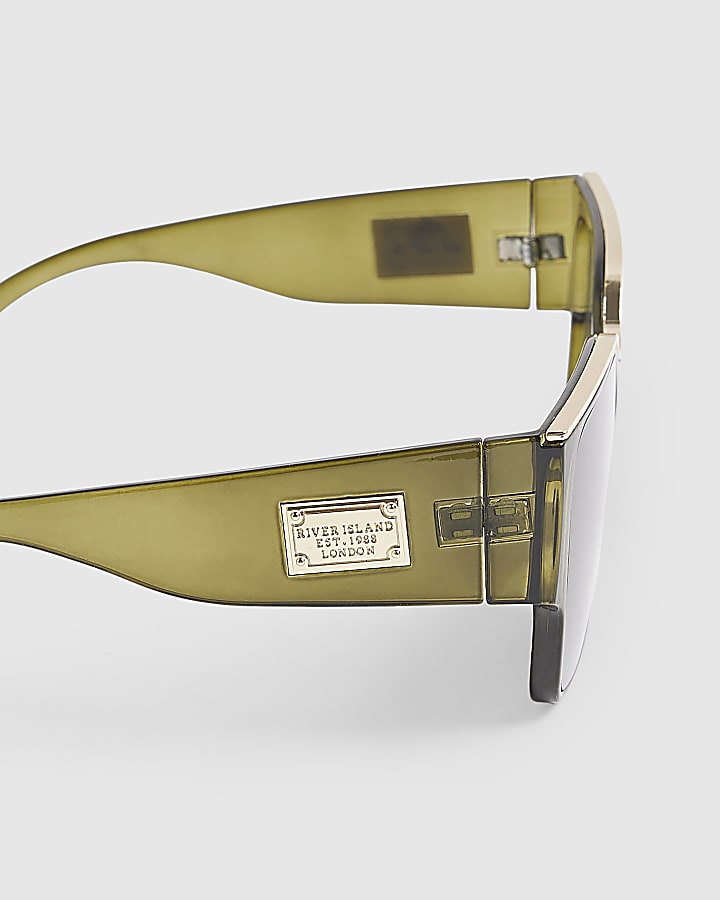 Green Top Bar Glam Visor Sunglasses