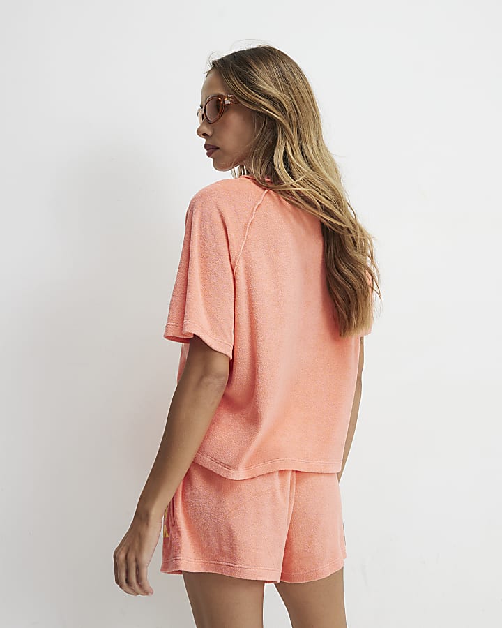 Orange Loose Fit Towelling Shorts