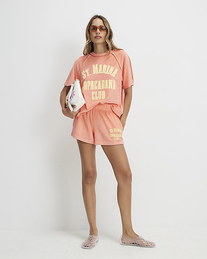 Orange Loose Fit Towelling Shorts