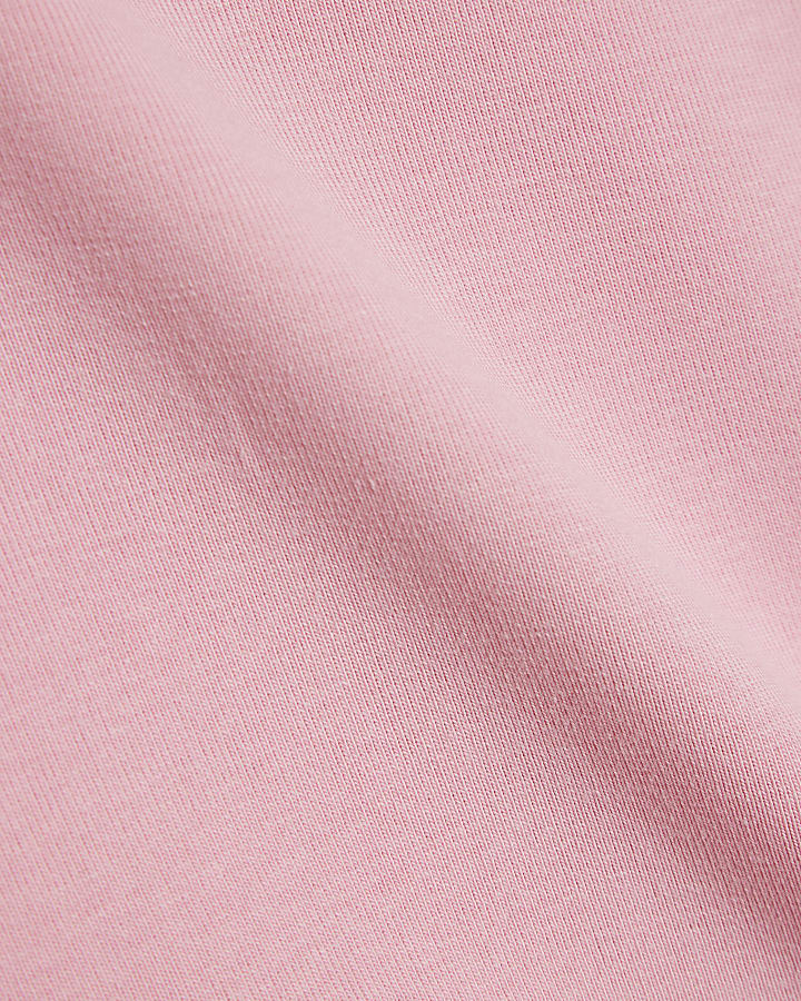 Pink Cotton Blend Fitted Whipstitch T-Shirt