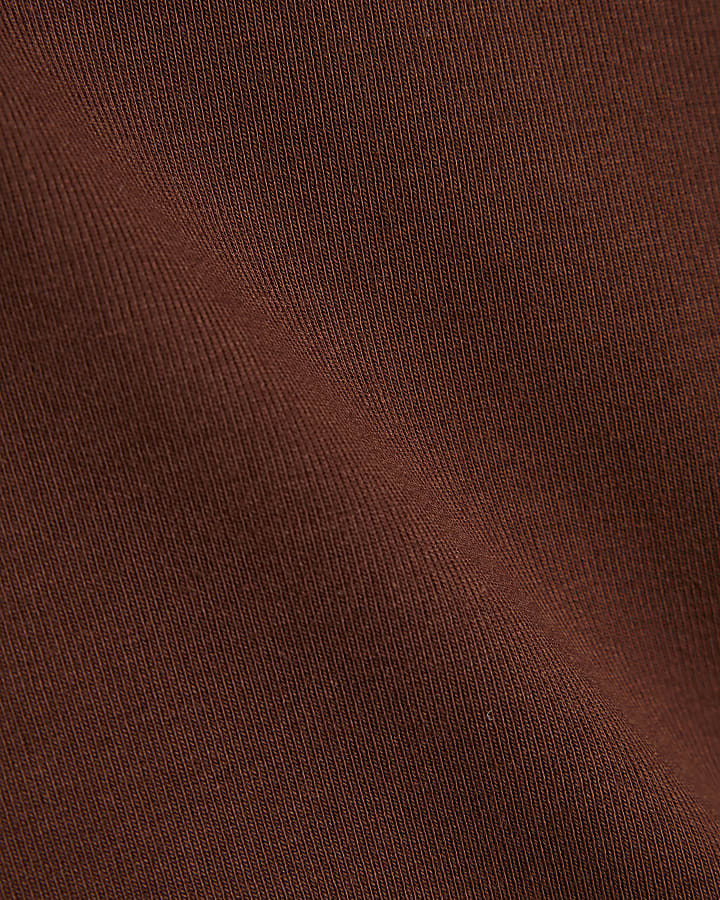 Brown Cotton Blend Fitted Whipstitch T-Shirt