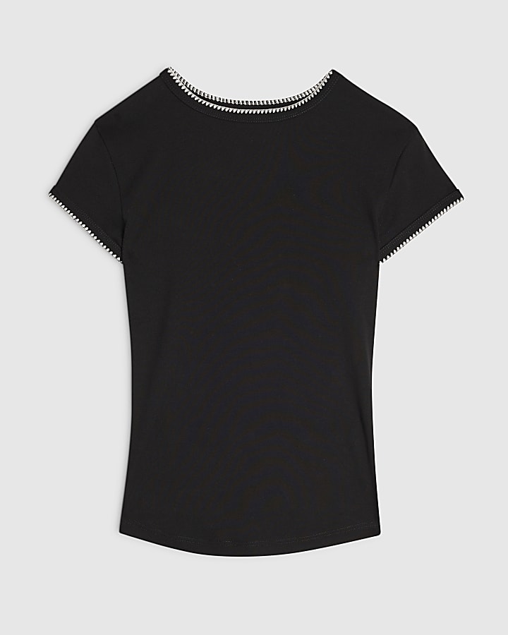 Black Cotton Blend Fitted Whipstitch T-Shirt