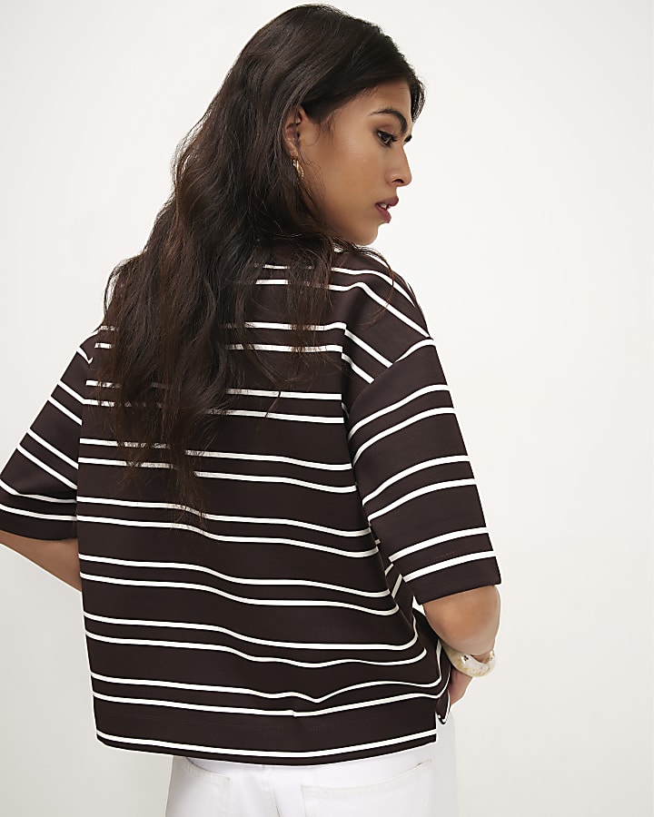 Brown Premium Stripe Boxy Fit T-Shirt