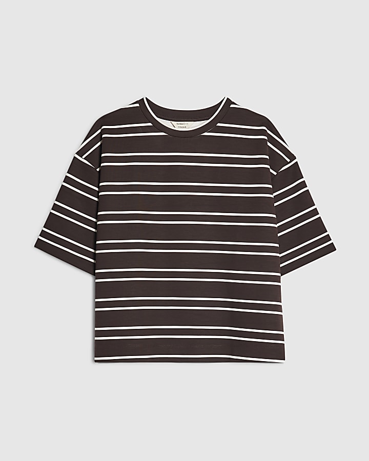 Brown Premium Stripe Boxy Fit T-Shirt