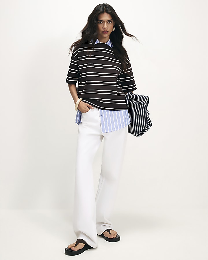 Brown Premium Stripe Boxy Fit T-Shirt