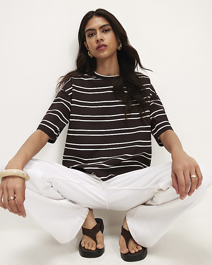 Brown Premium Stripe Boxy Fit T-Shirt