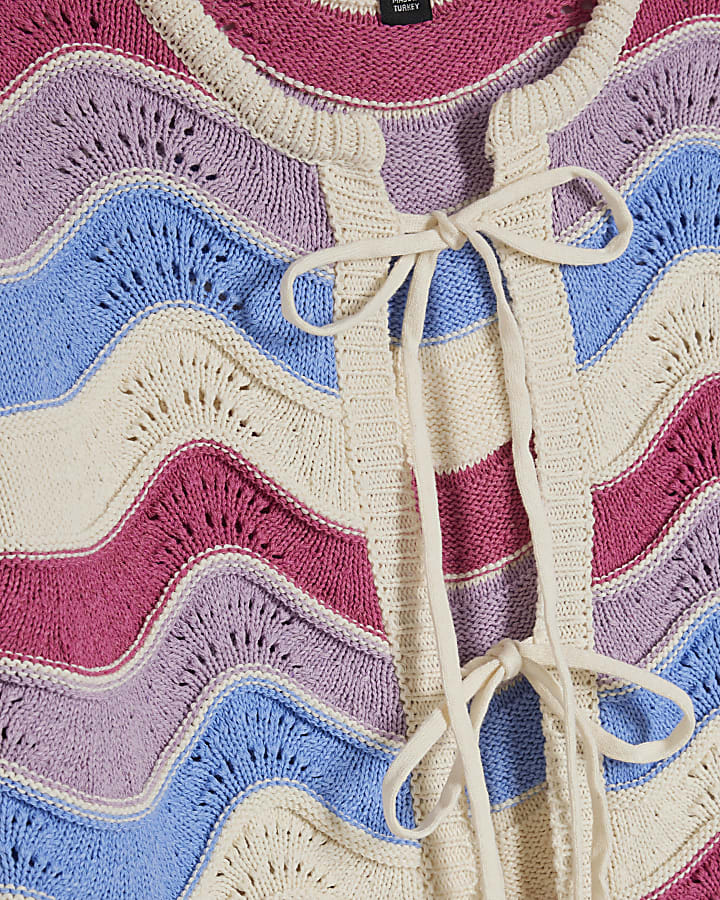 Purple Knitted Wave Stripe Cardigan