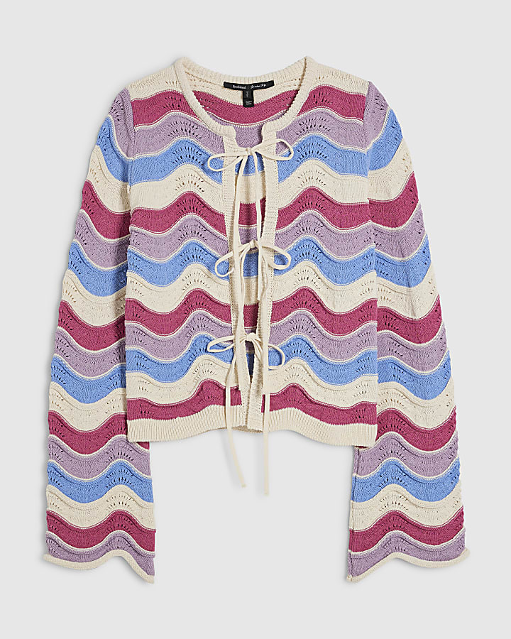 Purple Knitted Wave Stripe Cardigan