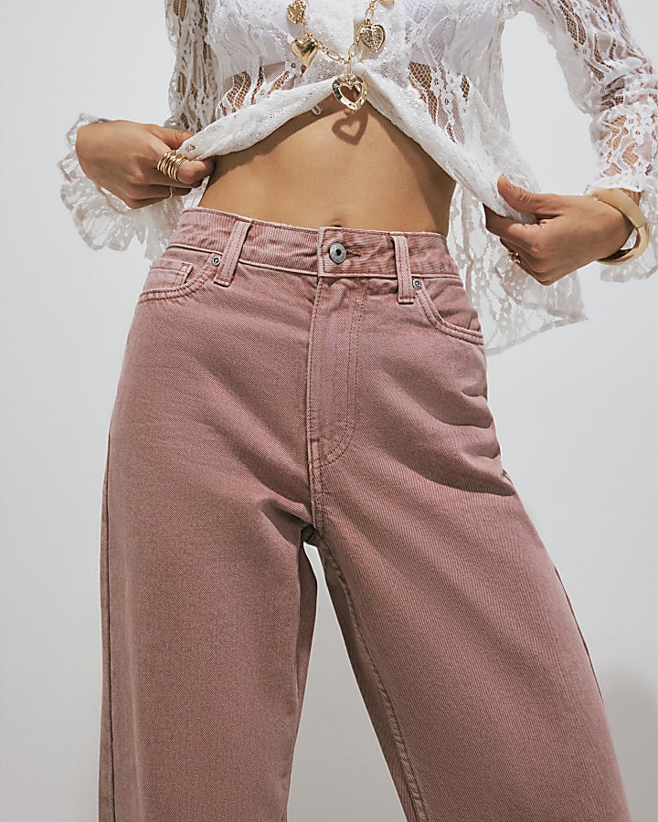 Pink Relaxed Straight Leg Jeans