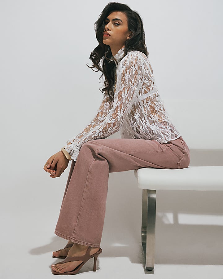 Pink Relaxed Straight Leg Jeans