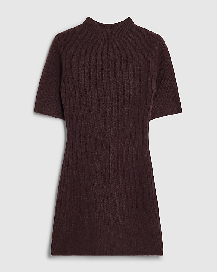 Burgundy High Neck Knit Mini Dress