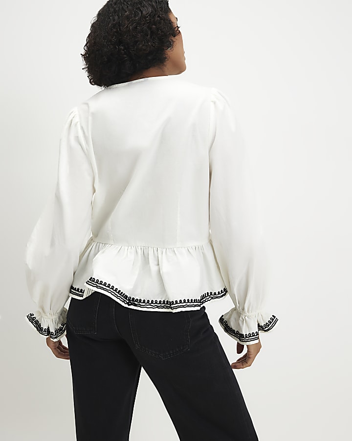 White Poplin Drummer Style Peplum Top
