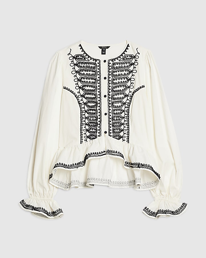 White Poplin Drummer Style Peplum Top