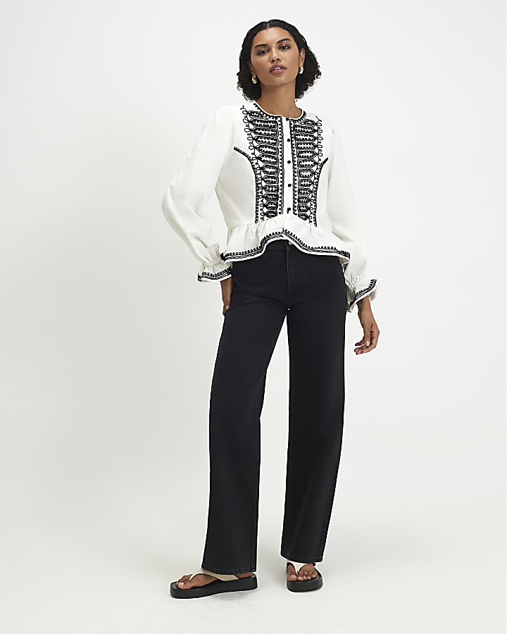 White Poplin Drummer Style Peplum Top