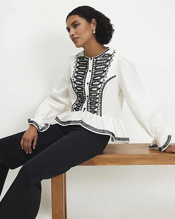 White Poplin Drummer Style Peplum Top